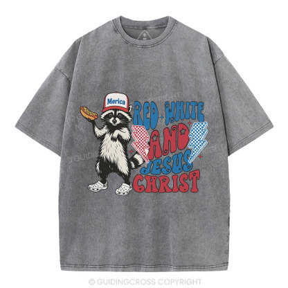Red White And Jesus Christ Independence Day Christian Washed T-Shirt