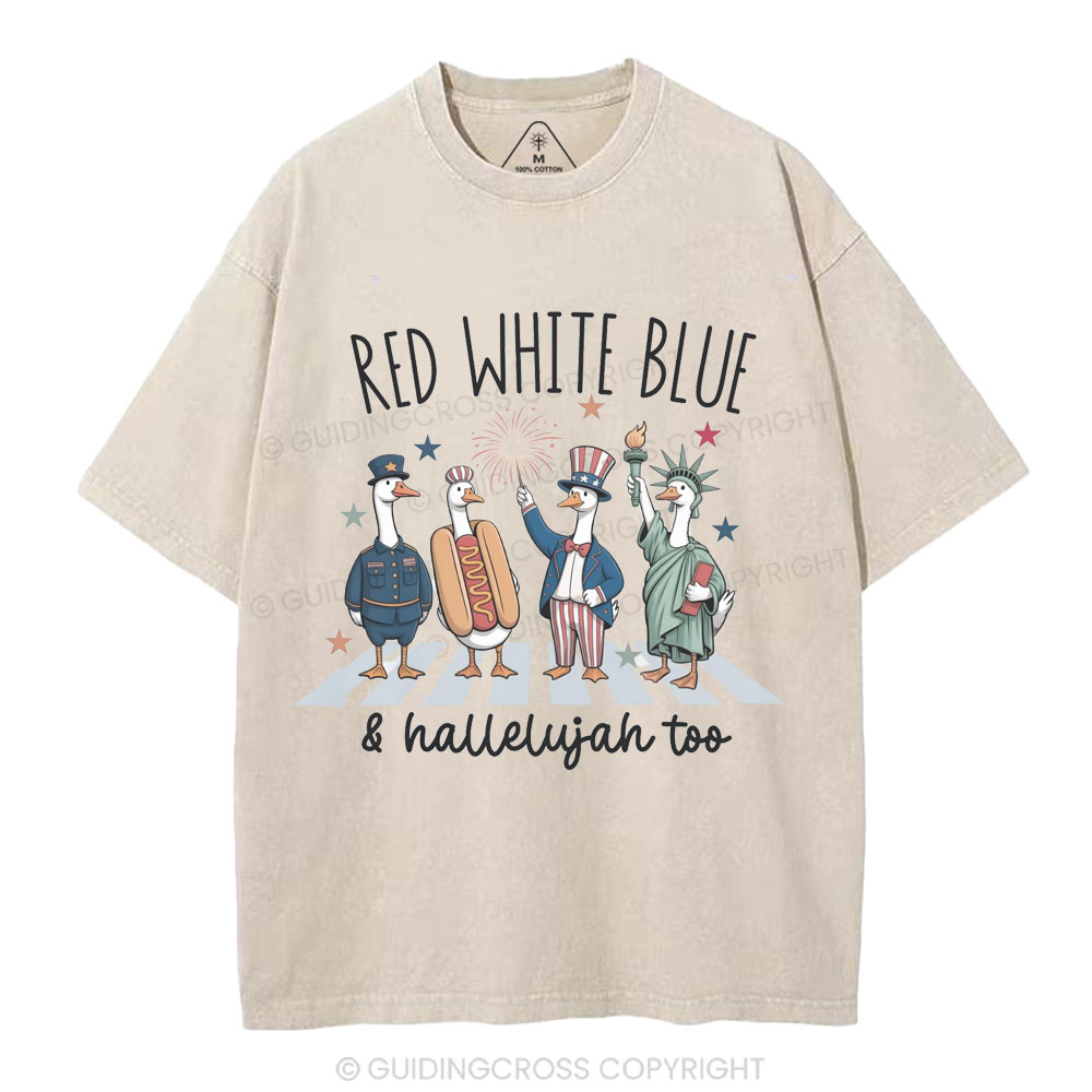 Red White Blue&Hallelujah Too Christian Washed T-Shirt