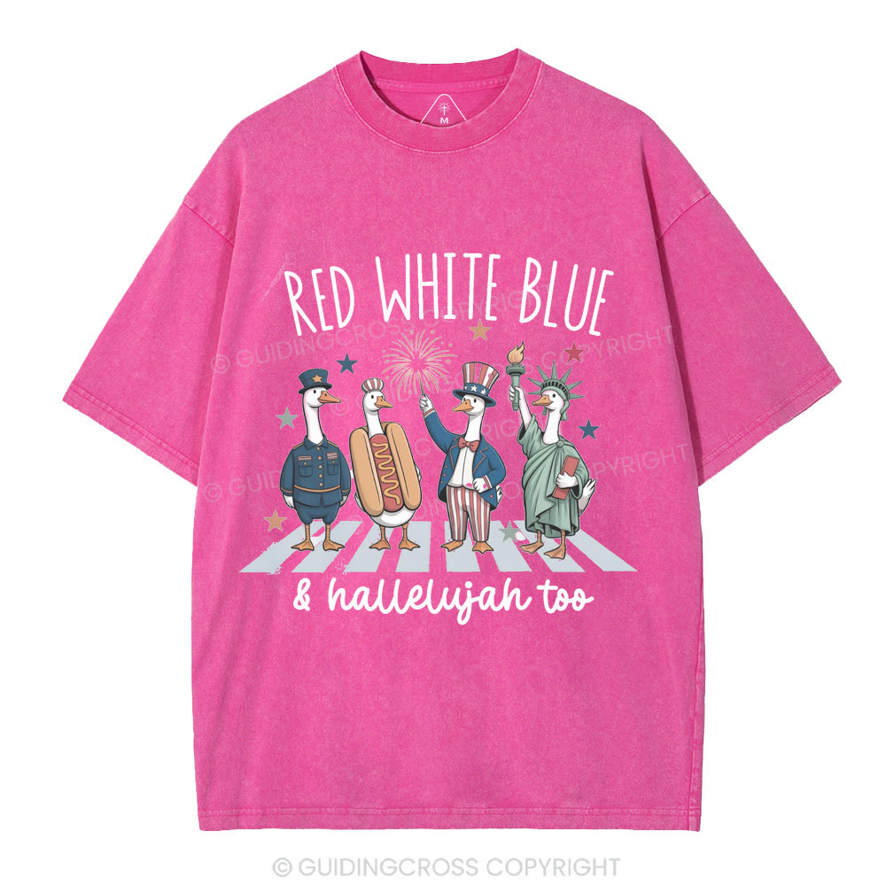 Red White Blue&Hallelujah Too Christian Washed T-Shirt