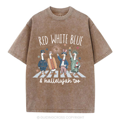 Red White Blue&Hallelujah Too Christian Washed T-Shirt