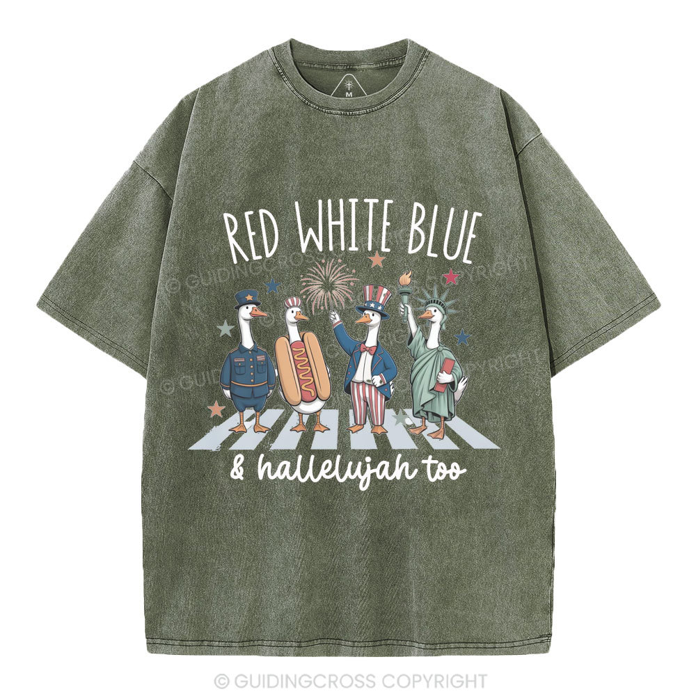 Red White Blue&Hallelujah Too Christian Washed T-Shirt