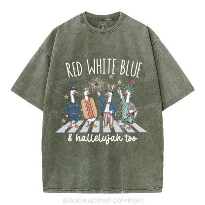 Red White Blue&Hallelujah Too Christian Washed T-Shirt