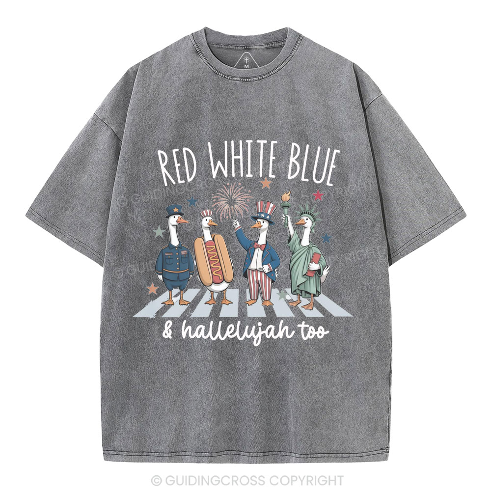 Red White Blue&Hallelujah Too Christian Washed T-Shirt