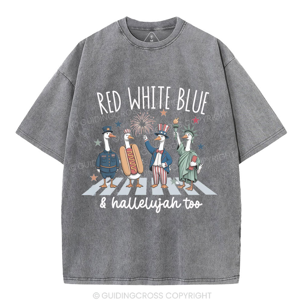 Red White Blue&Hallelujah Too Christian Washed T-Shirt