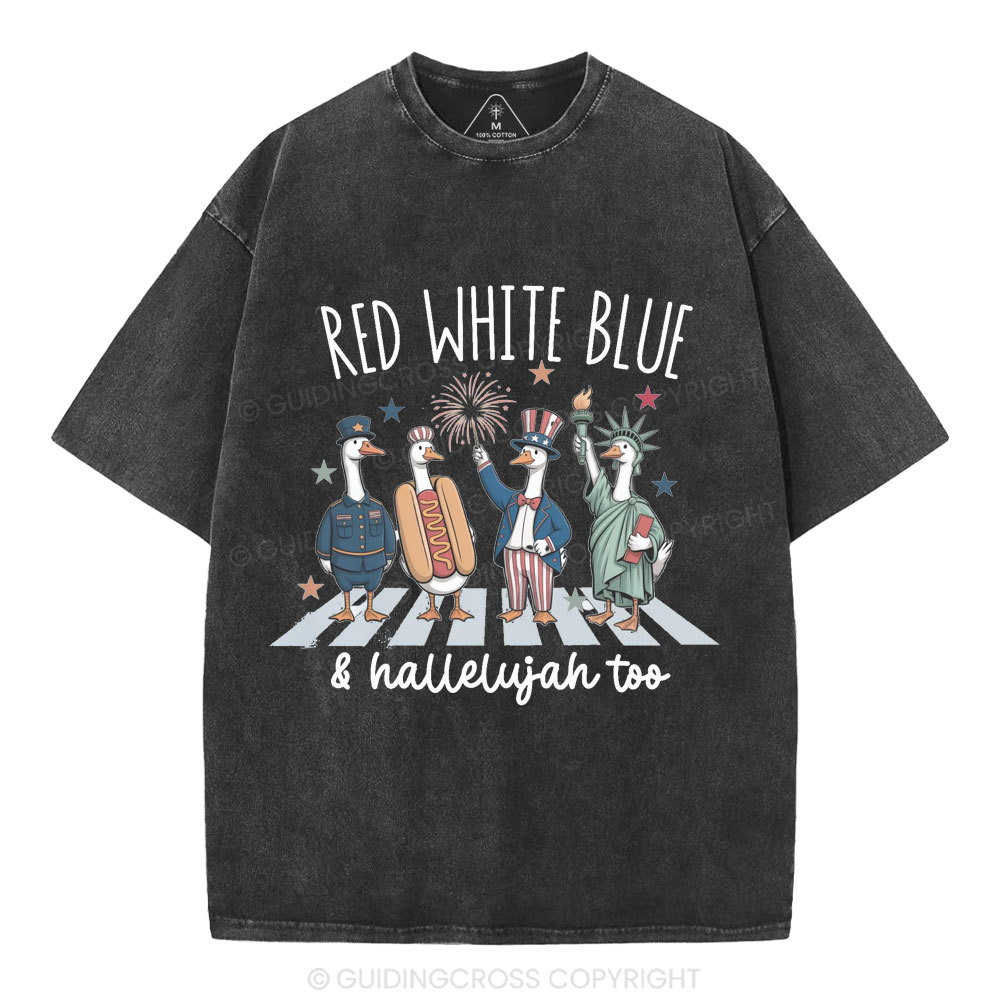 Red White Blue&Hallelujah Too Christian Washed T-Shirt