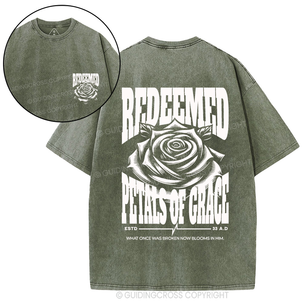 Redeemed Petals Of Grace Christian Washed T-Shirt