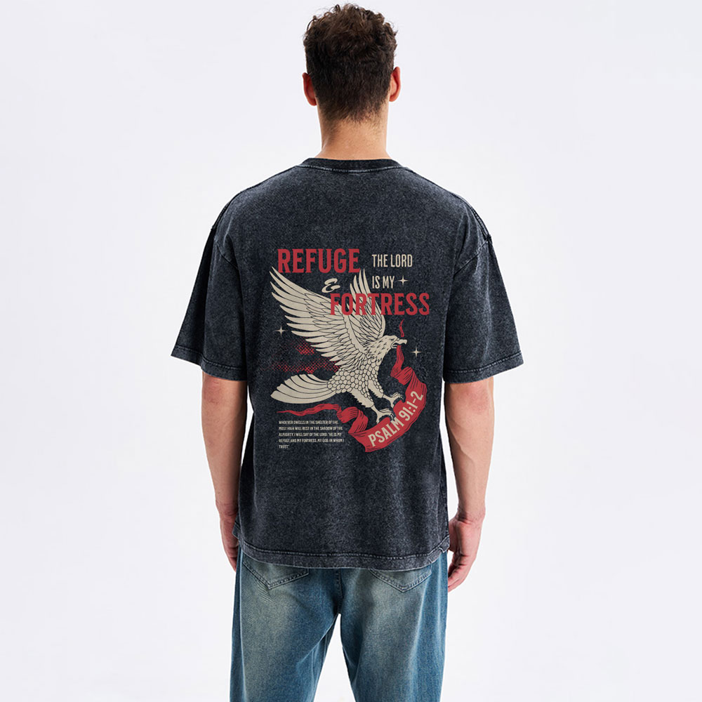 Refuge And Fortress Christian Washed T-Shirt