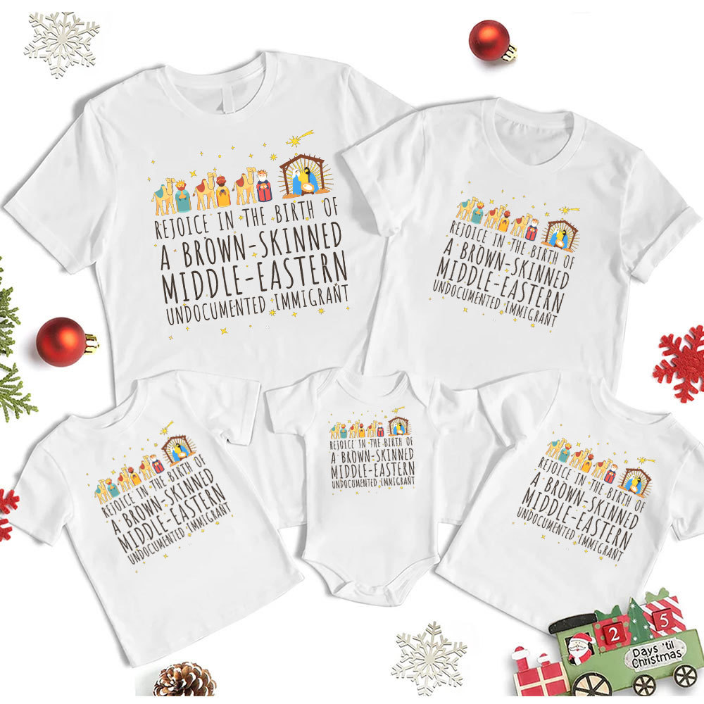 Rejioce In The Birth Christmas Family Matching Shirts
