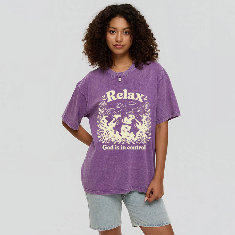 Relax God Is In Control  Christian Washed T-Shirt