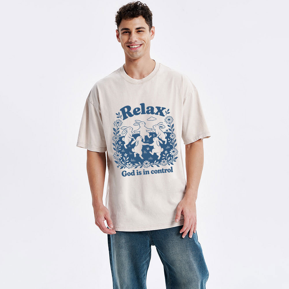 Relax God Is In Control  Christian Washed T-Shirt