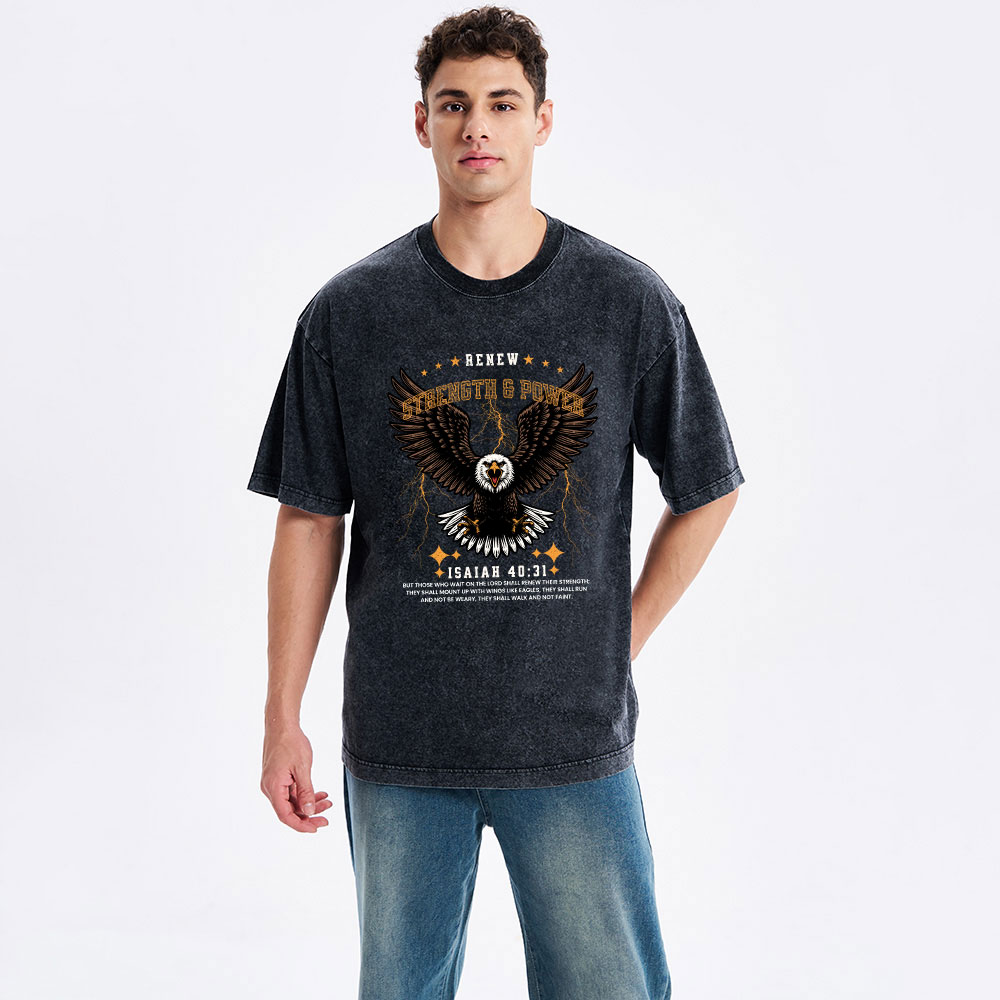 Renew Strength And Power Eagle Christian Washed T-Shirt