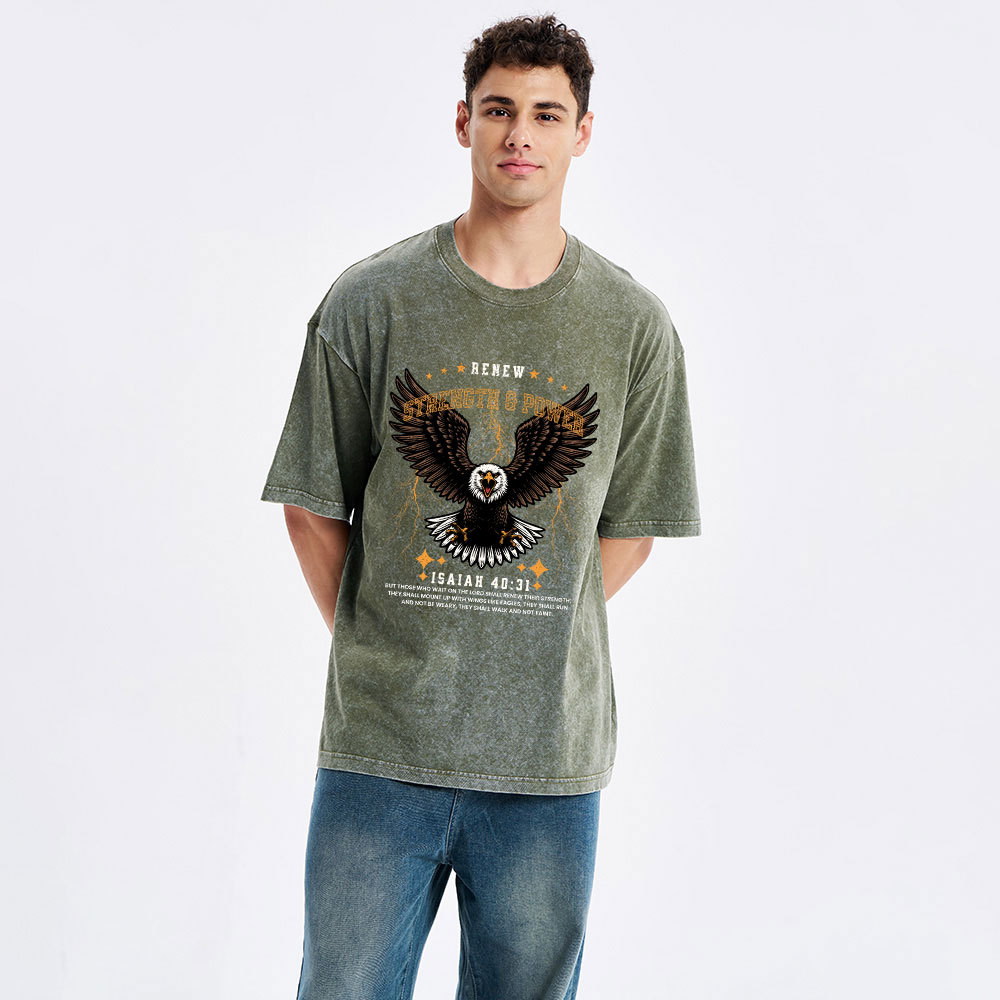 Renew Strength And Power Eagle Christian Washed T-Shirt