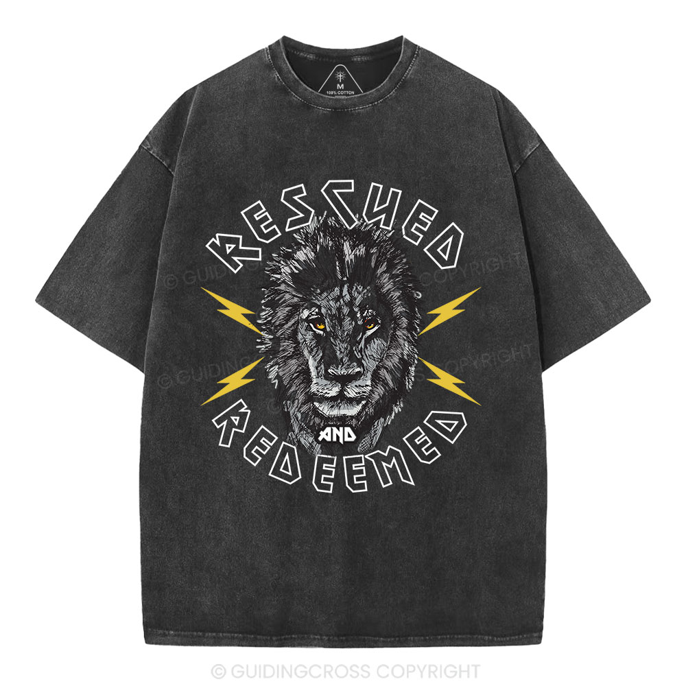 Rescued And Redeemed Lion Christian Washed T-Shirt