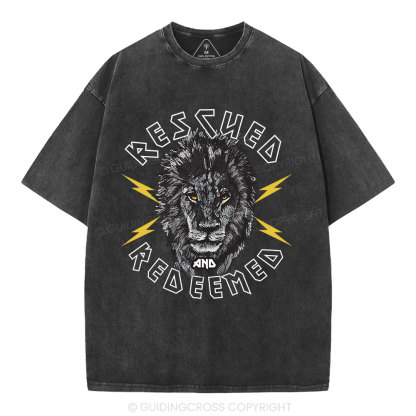 Rescued And Redeemed Lion Christian Washed T-Shirt