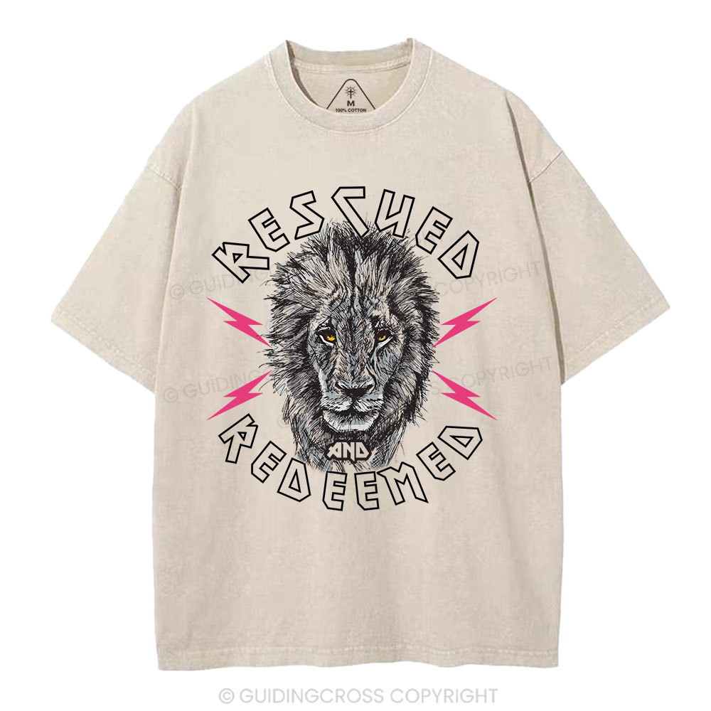 Rescued And Redeemed Lion Christian Washed T-Shirt
