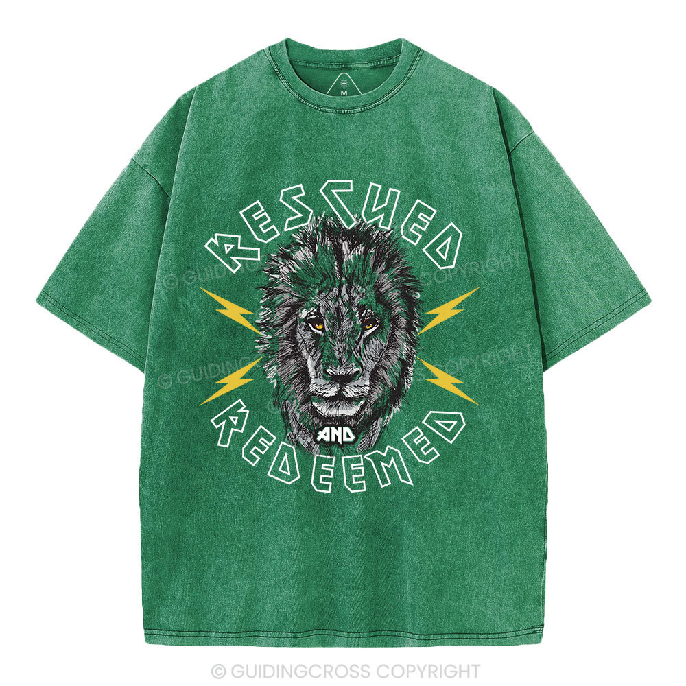 Rescued And Redeemed Lion Christian Washed T-Shirt