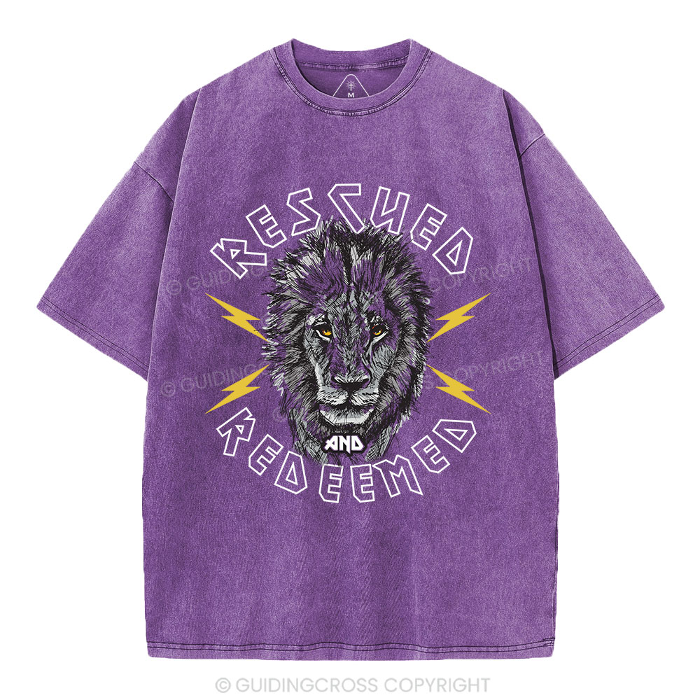 Rescued And Redeemed Lion Christian Washed T-Shirt