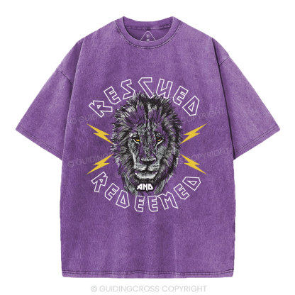 Rescued And Redeemed Lion Christian Washed T-Shirt