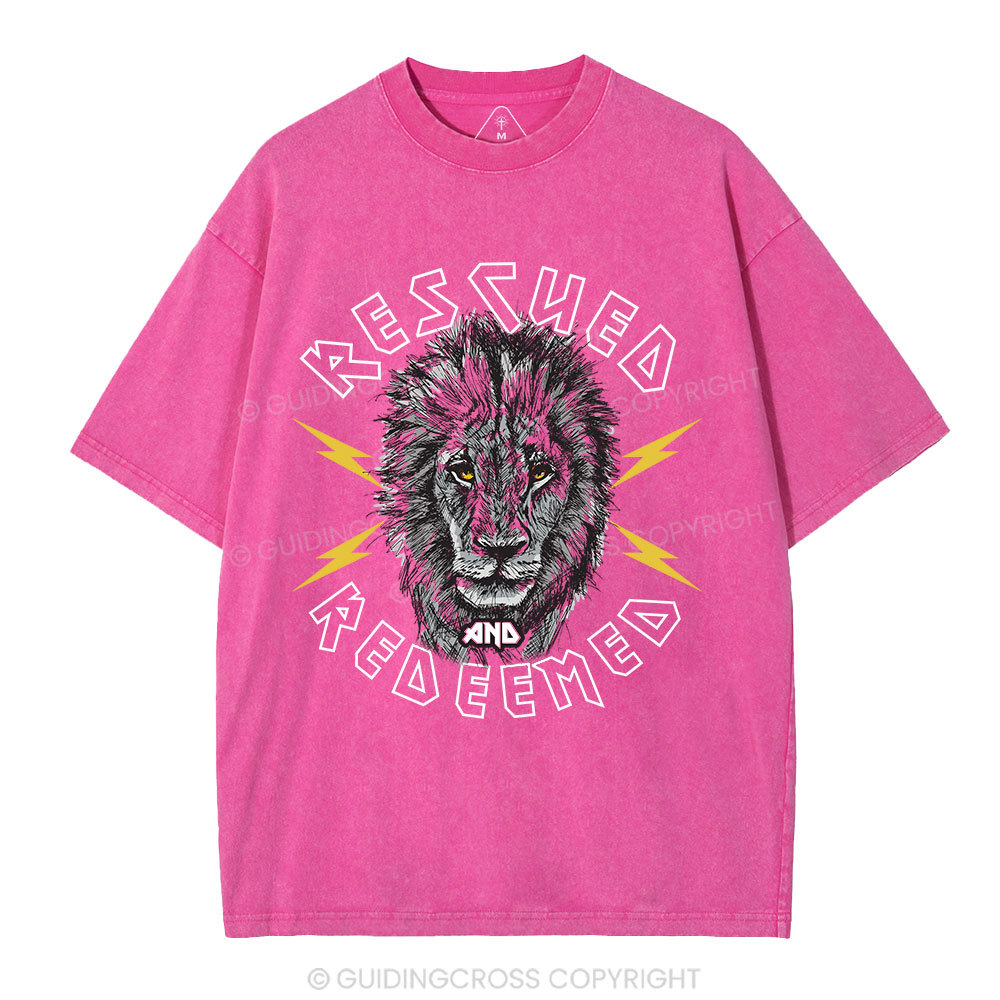 Rescued And Redeemed Lion Christian Washed T-Shirt