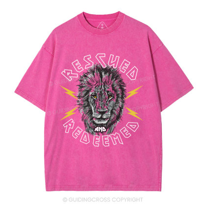 Rescued And Redeemed Lion Christian Washed T-Shirt