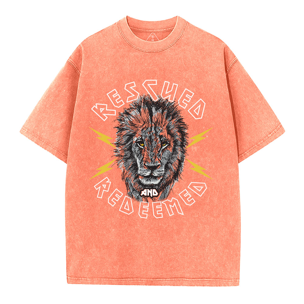 Rescued And Redeemed Lion Christian Washed T-Shirt