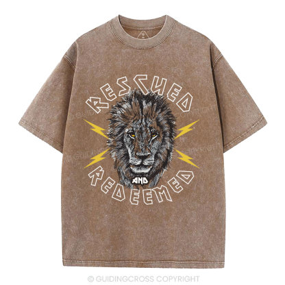 Rescued And Redeemed Lion Christian Washed T-Shirt