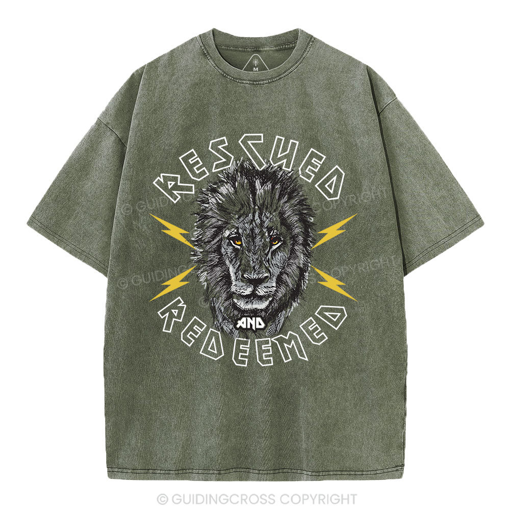 Rescued And Redeemed Lion Christian Washed T-Shirt