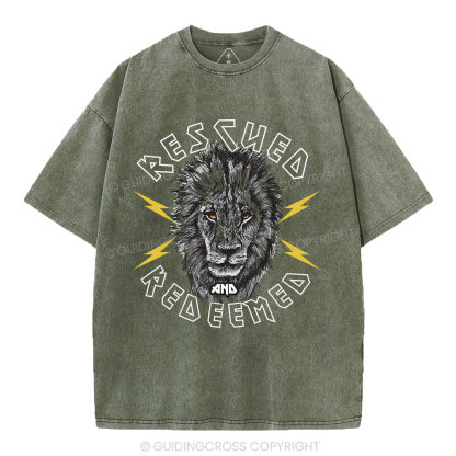 Rescued And Redeemed Lion Christian Washed T-Shirt