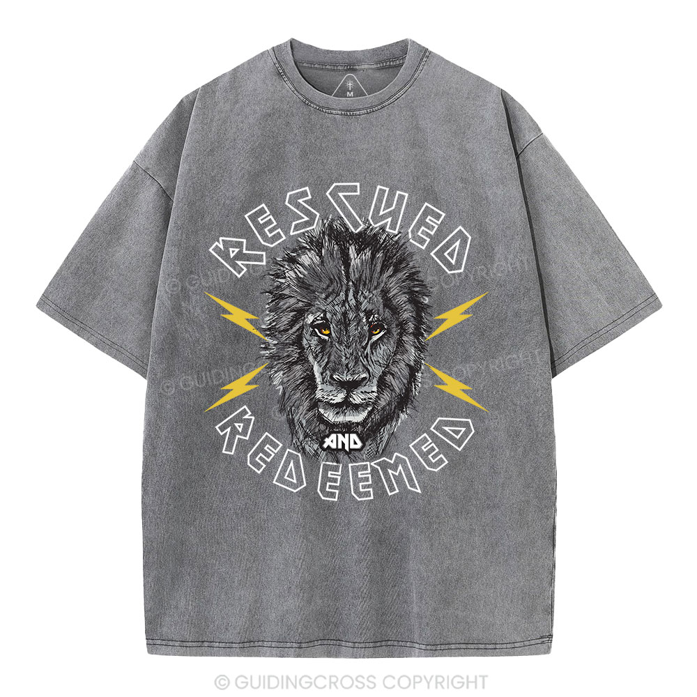 Rescued And Redeemed Lion Christian Washed T-Shirt