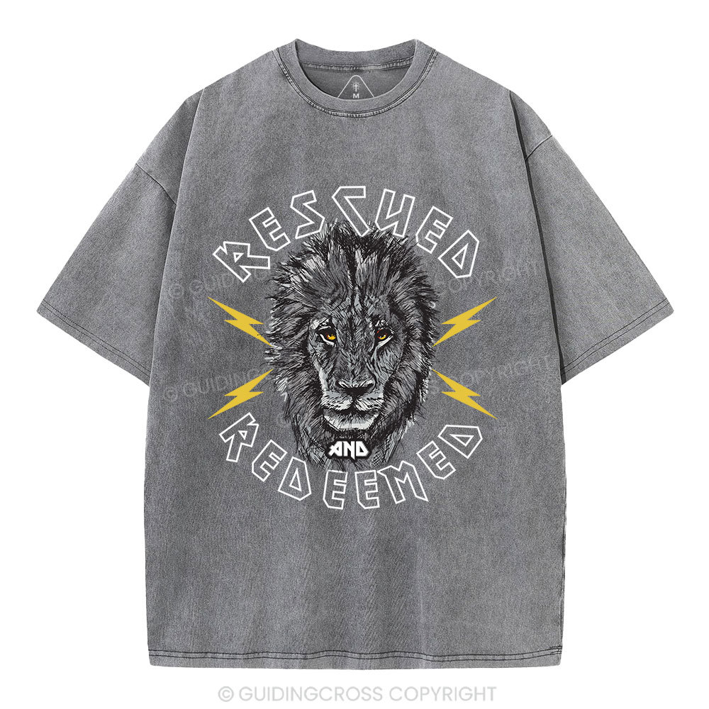 Rescued And Redeemed Lion Christian Washed T-Shirt