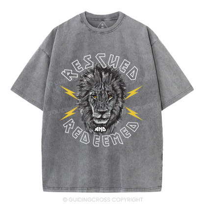 Rescued And Redeemed Lion Christian Washed T-Shirt