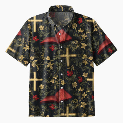 Retro Bible Flower Cross Christian Hawaiian Shirt
