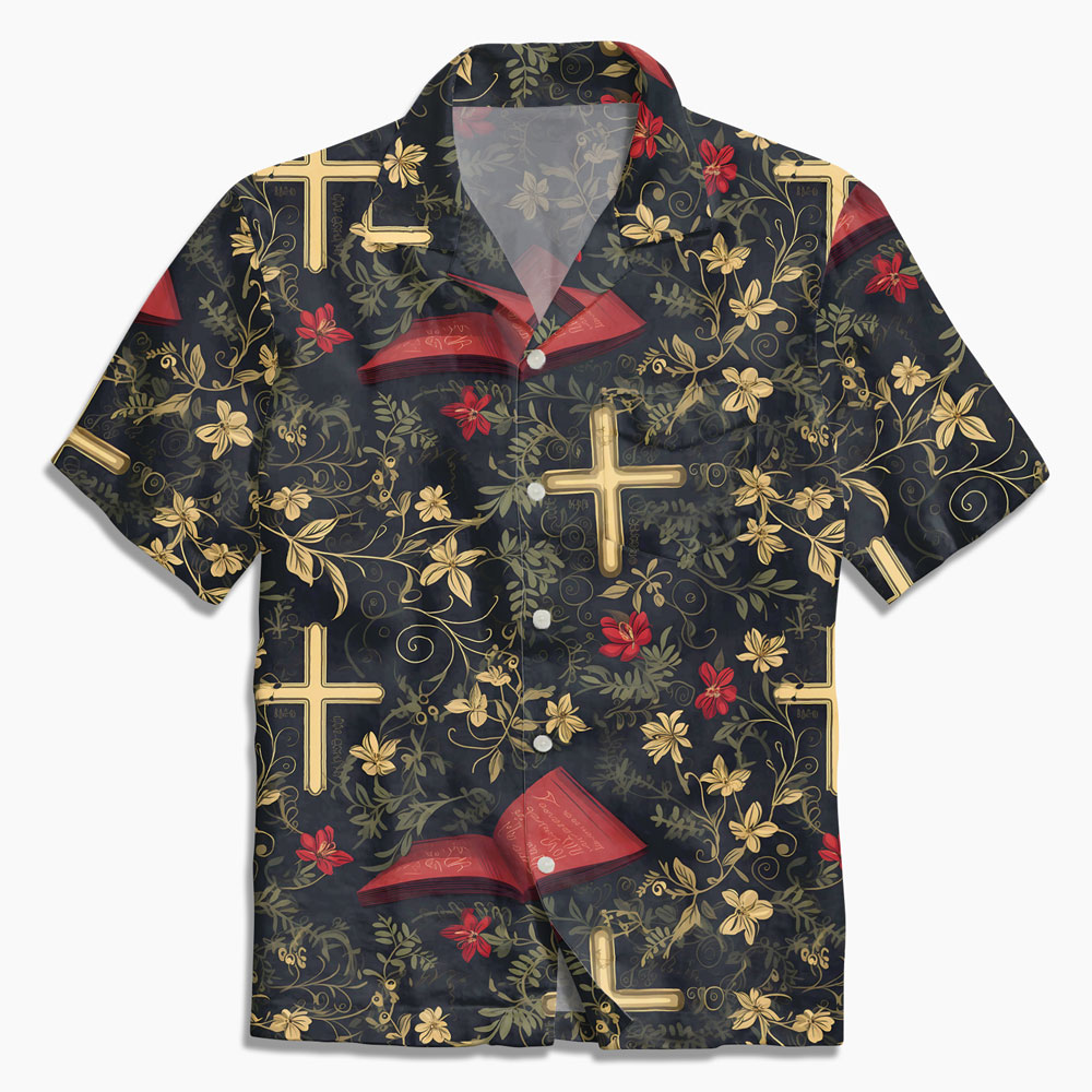 Retro Bible Flower Cross Christian Hawaiian Shirt