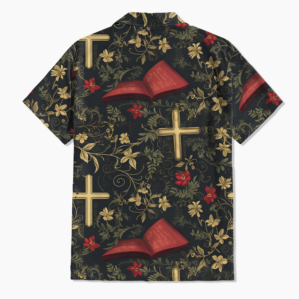 Retro Bible Flower Cross Christian Hawaiian Shirt
