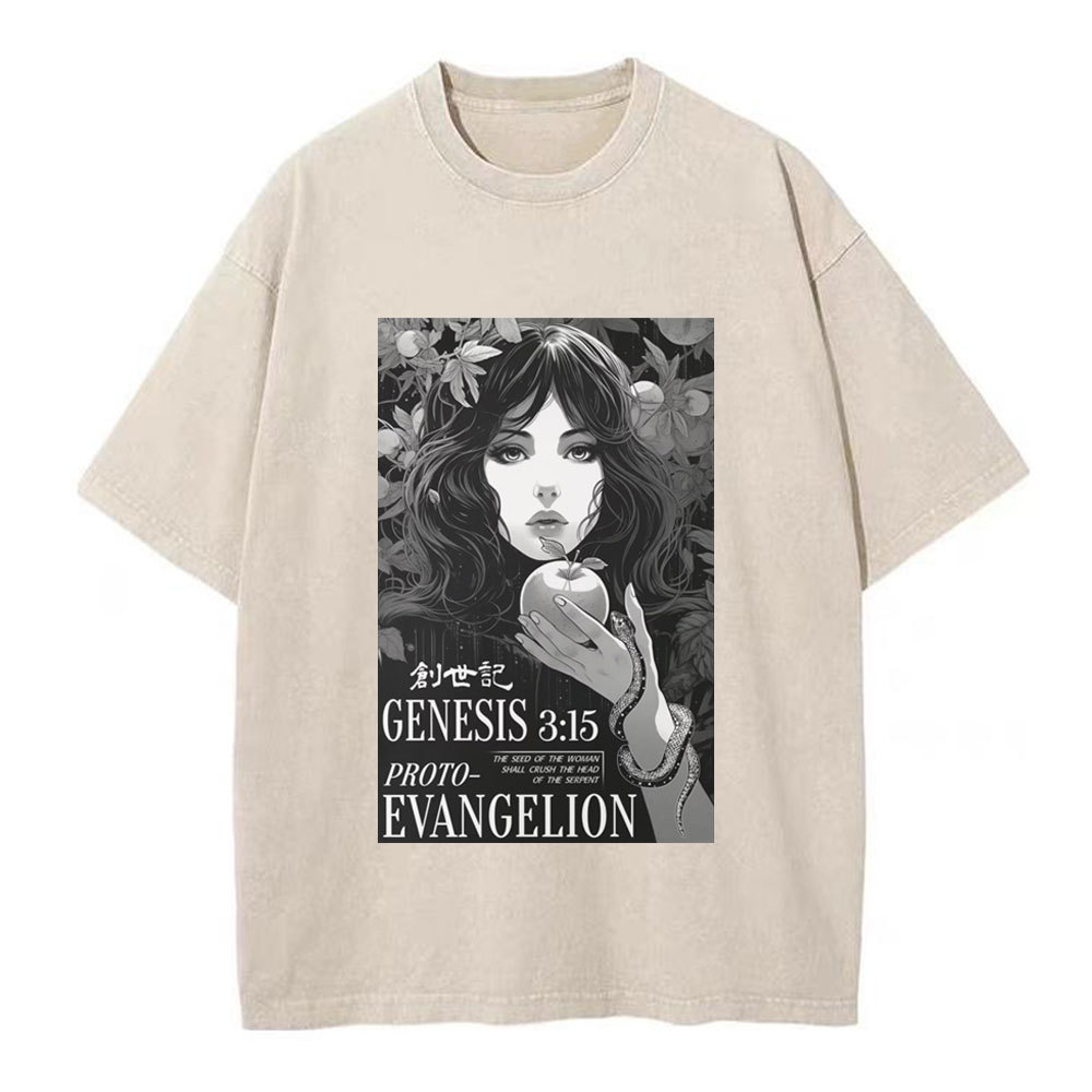 Retro Bible Print Genesis Evangelion Christian Washed T-Shirt