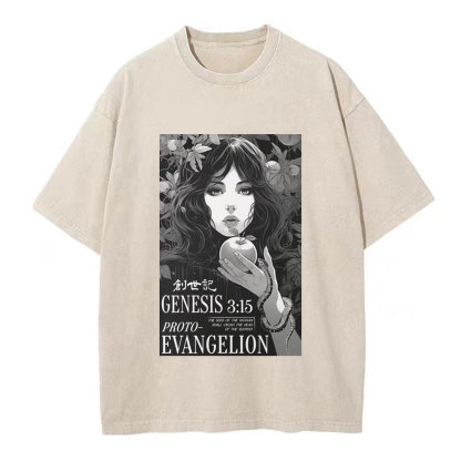 Retro Bible Print Genesis Evangelion Christian Washed T-Shirt