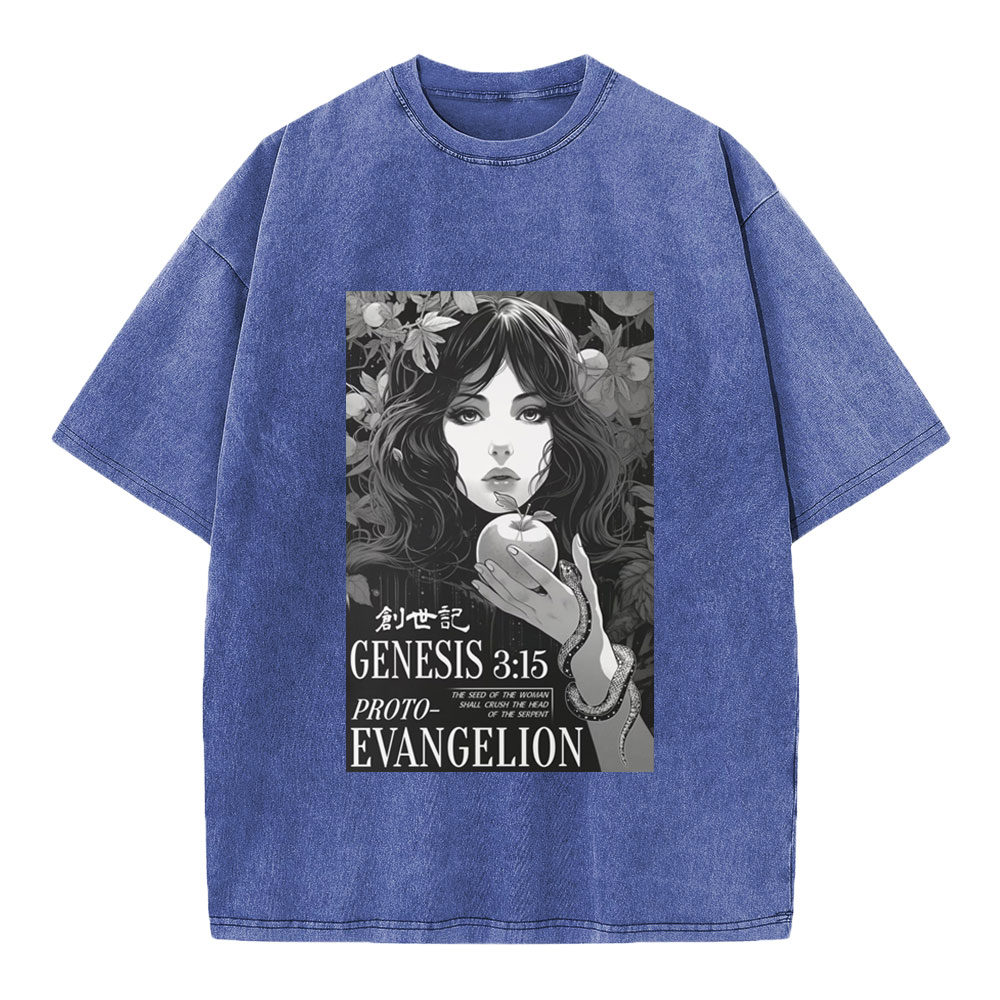 Retro Bible Print Genesis Evangelion Christian Washed T-Shirt