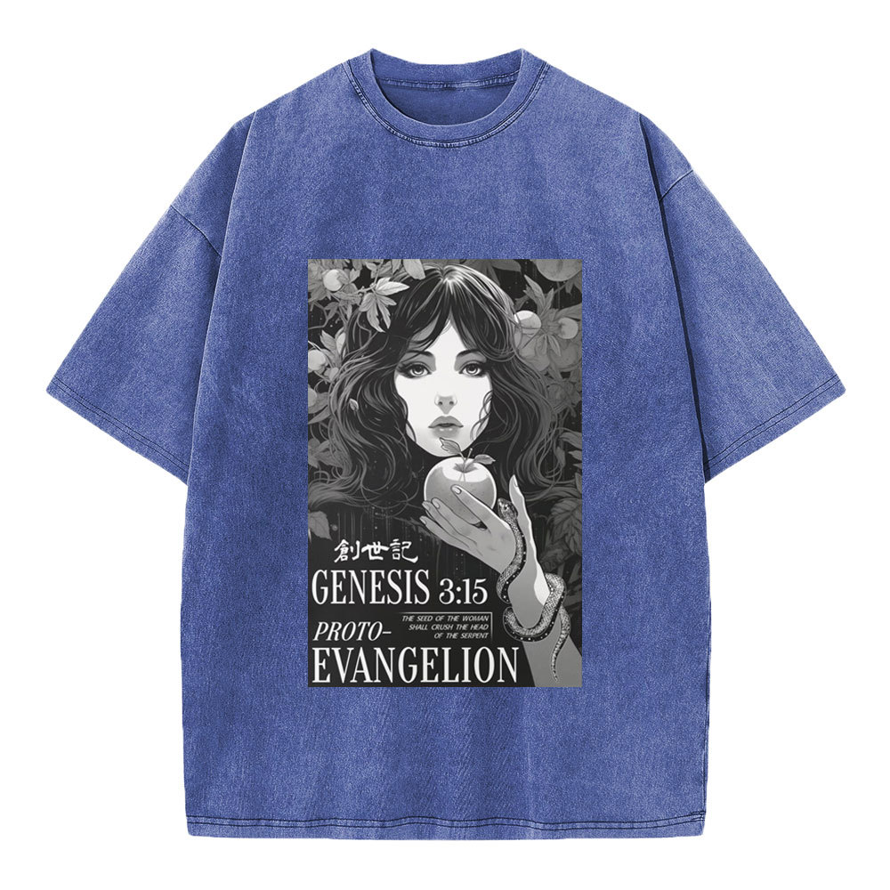 Retro Bible Print Genesis Evangelion Christian Washed T-Shirt