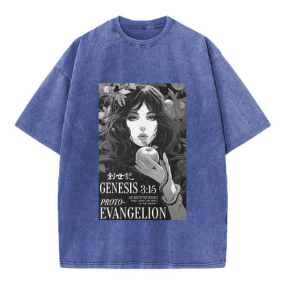 Retro Bible Print Genesis Evangelion Christian Washed T-Shirt