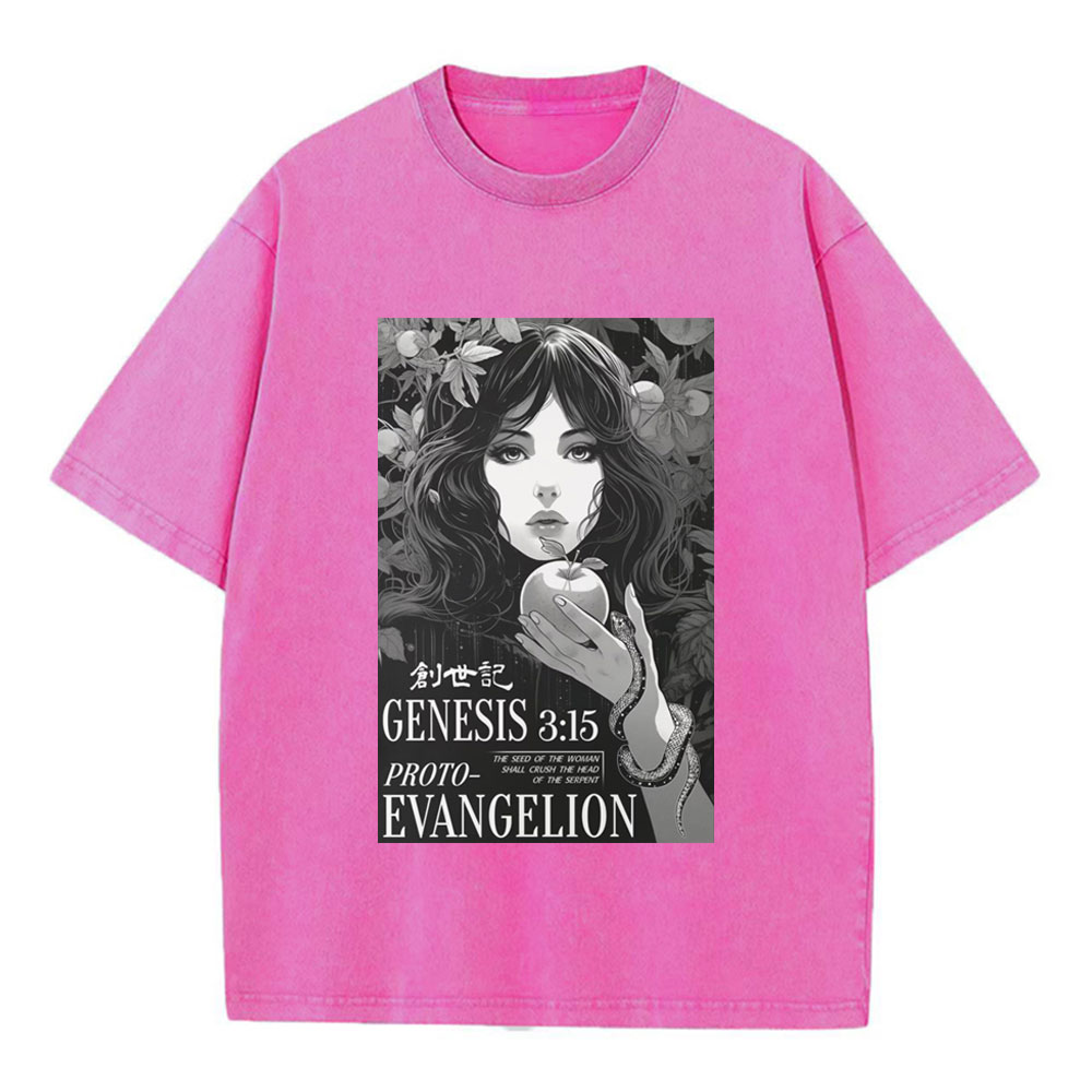 Retro Bible Print Genesis Evangelion Christian Washed T-Shirt