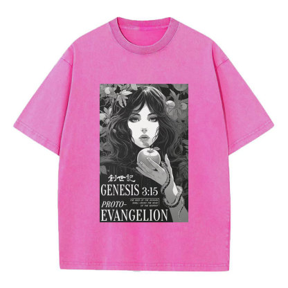 Retro Bible Print Genesis Evangelion Christian Washed T-Shirt