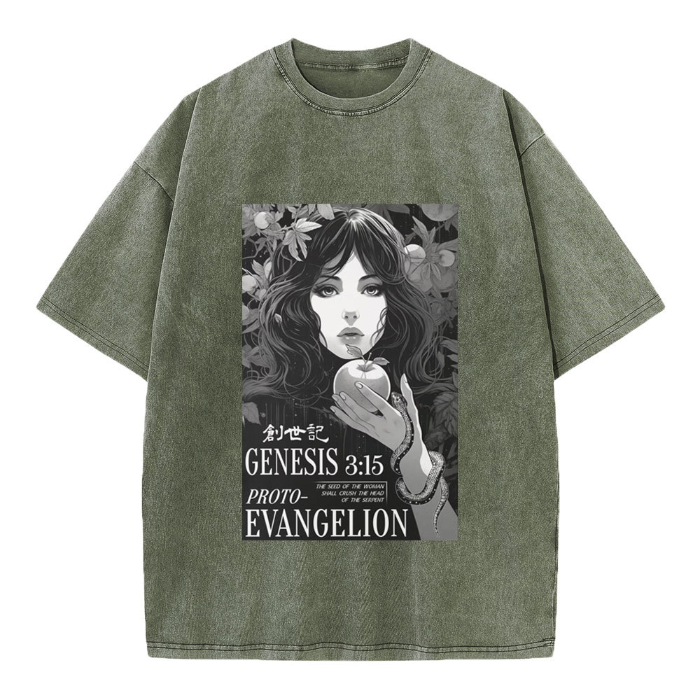Retro Bible Print Genesis Evangelion Christian Washed T-Shirt