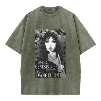 Retro Bible Print Genesis Evangelion Christian Washed T-Shirt