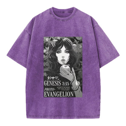 Retro Bible Print Genesis Evangelion Christian Washed T-Shirt