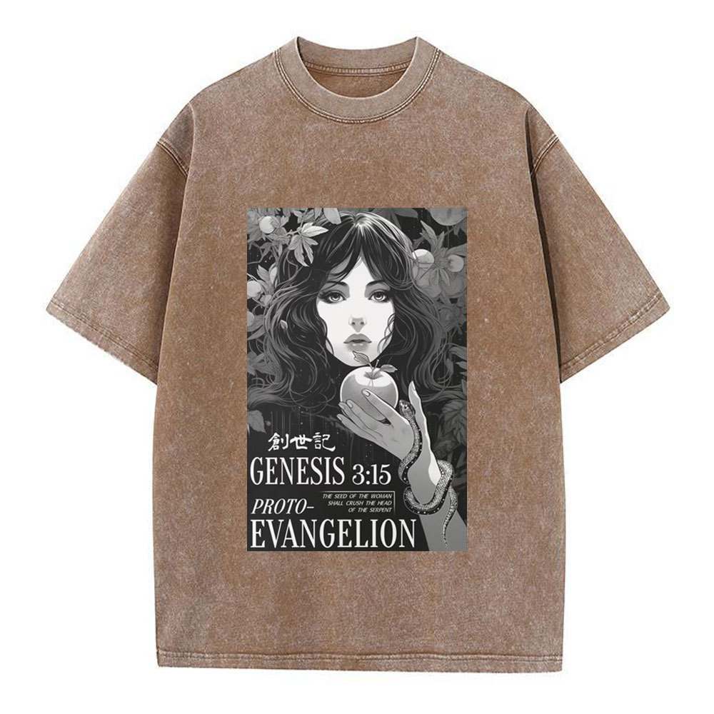 Retro Bible Print Genesis Evangelion Christian Washed T-Shirt