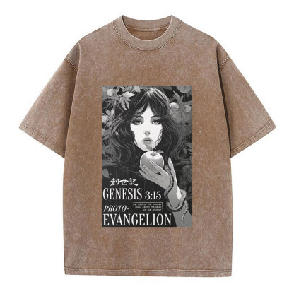 Retro Bible Print Genesis Evangelion Christian Washed T-Shirt