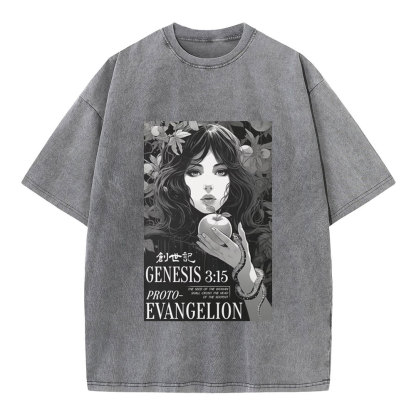 Retro Bible Print Genesis Evangelion Christian Washed T-Shirt