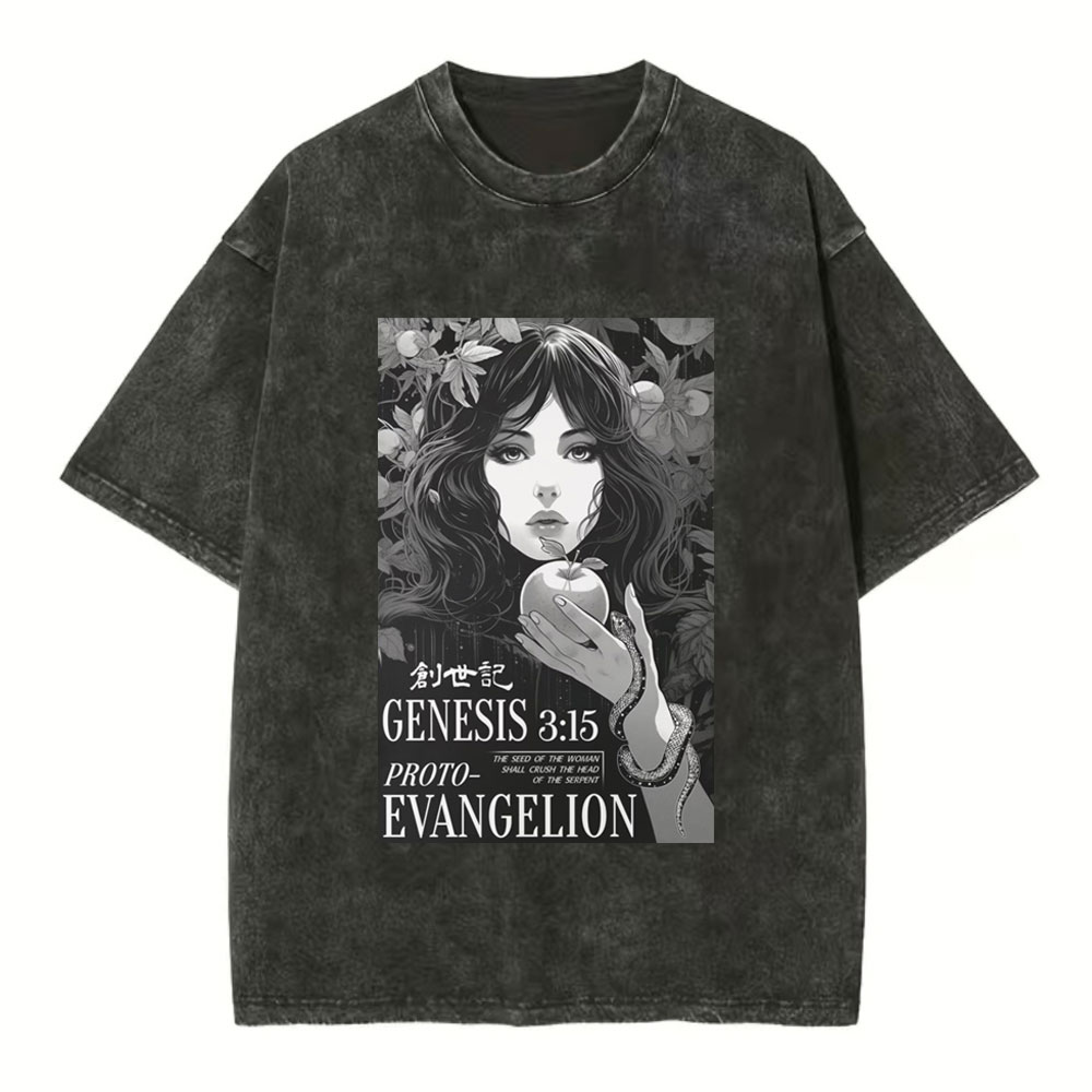 Retro Bible Print Genesis Evangelion Christian Washed T-Shirt