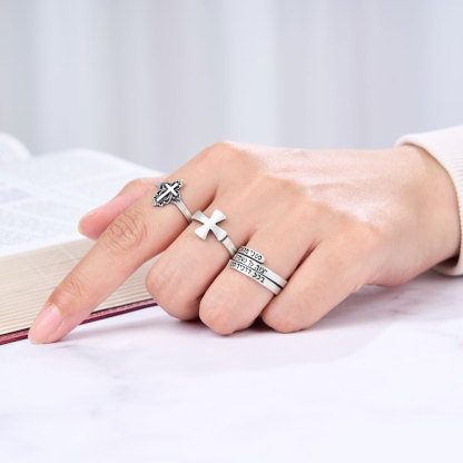 Retro Cross Christian 925 Sterling Silver Ring