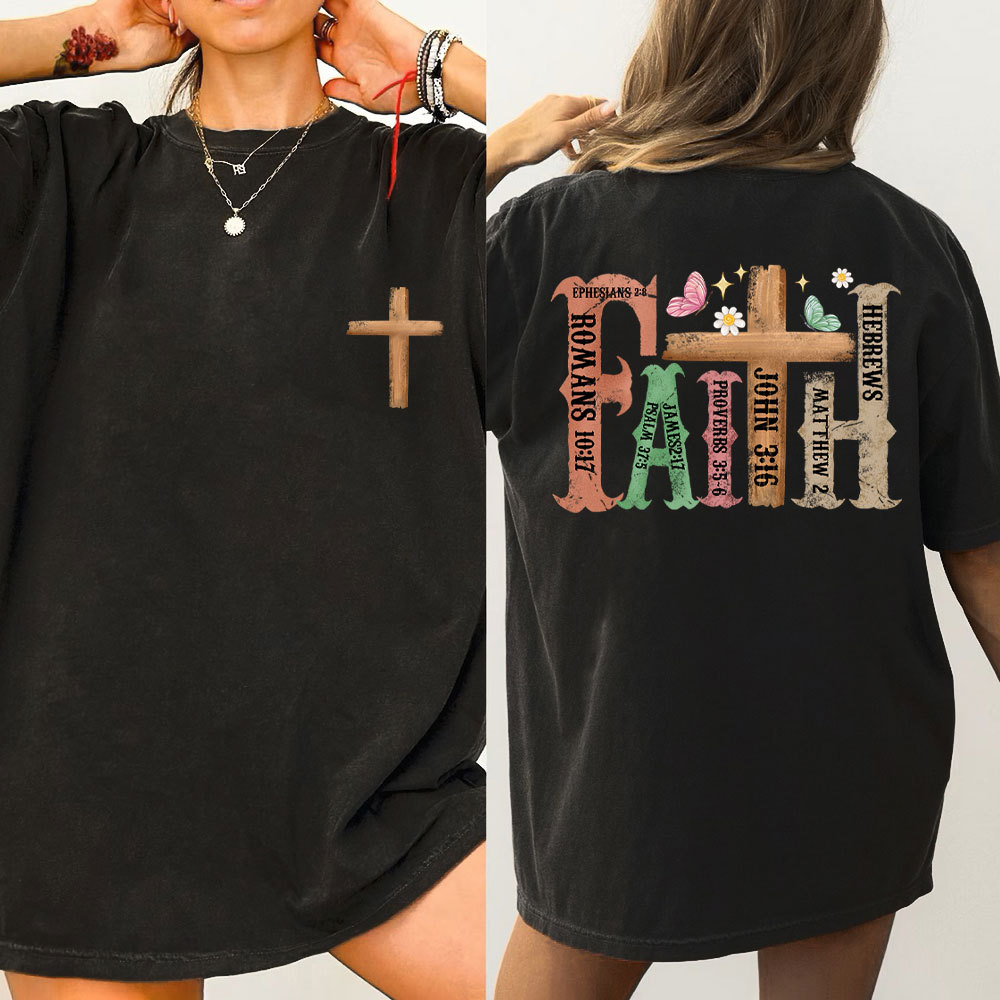 Retro Faith Cross Christian Washed T-Shirt